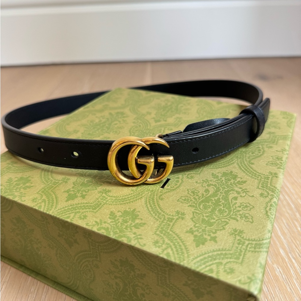 Gucci Black Leather Double-G Buckle Belt with Gold Hardware